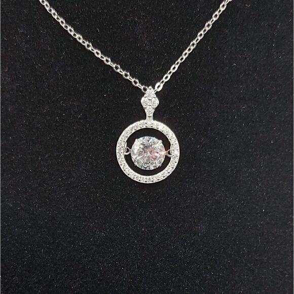 S925 Sterling Silver Sparkling Cubic Zirconia Necklace - Picture 1 of 9